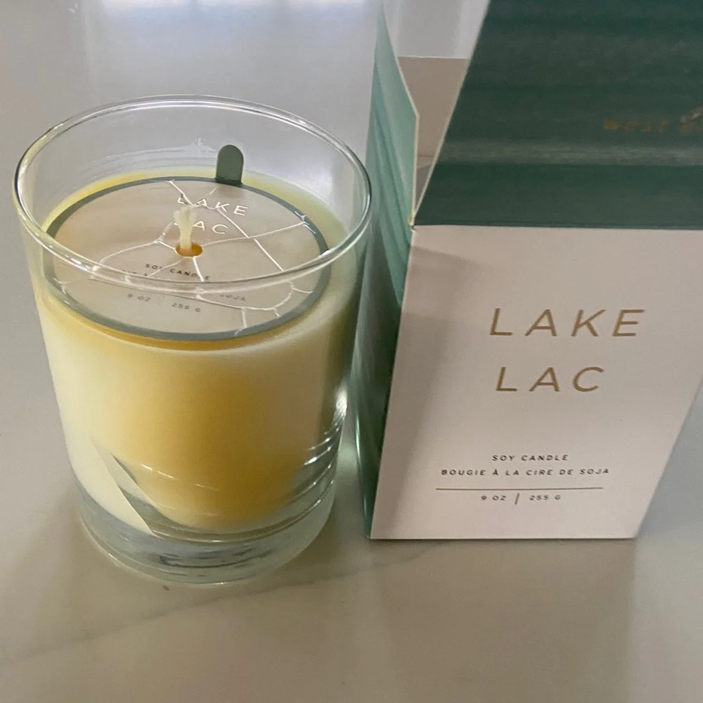 West Elm Lake Lac Candle in Green and White